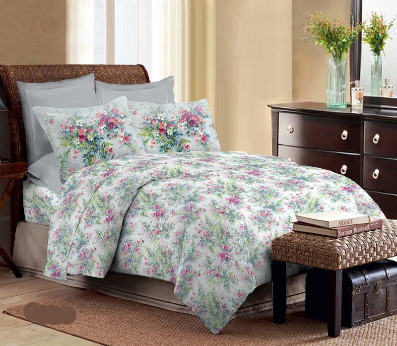 Bombay Dyeing 300 TC Cotton King Printed Flat Bedsheet  (Pack of 1, Grey)