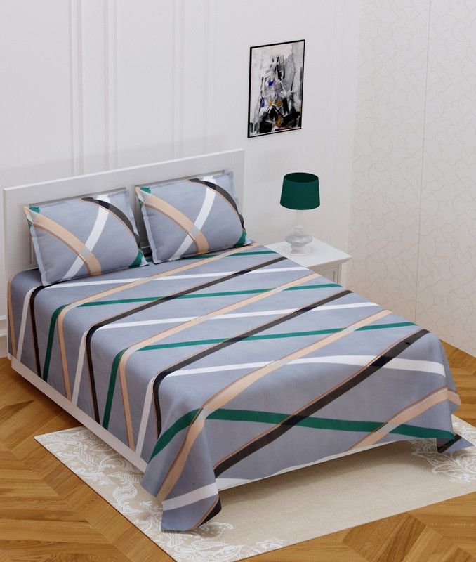 HAPPYFAB 180 TC Microfiber Double Checkered Flat Bedsheet  (Pack of 1, Multicolor)