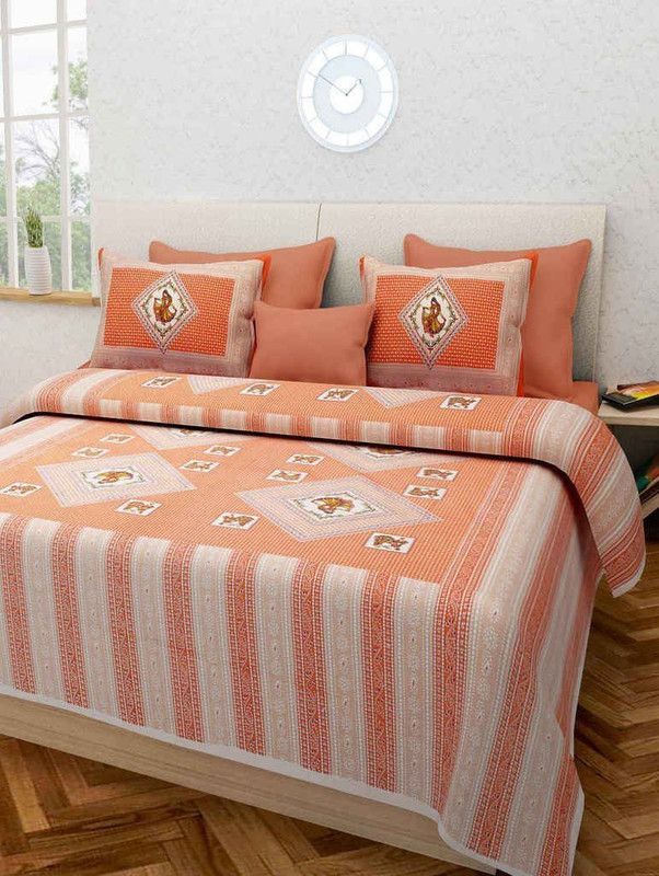 Duronet 180 TC Cotton King Jaipuri Prints Flat Bedsheet  (Pack of 1, Orange)