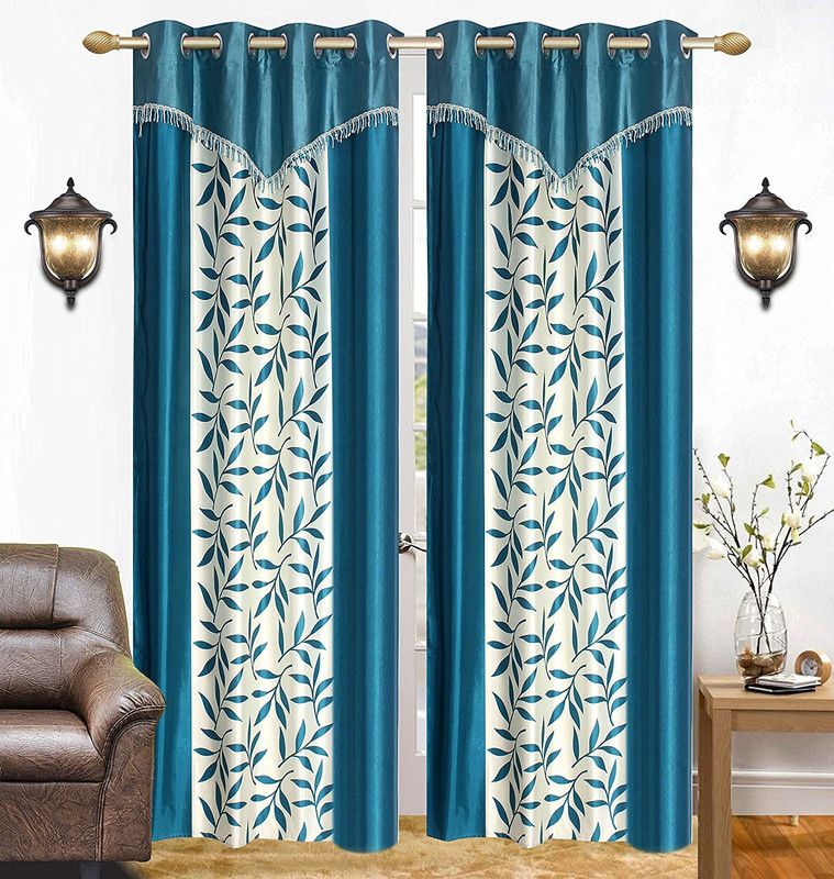 TWIZOR 213 cm (7 ft) Polyester Room Darkening Door Curtain (Pack Of 2)  (Printed, AQUA)