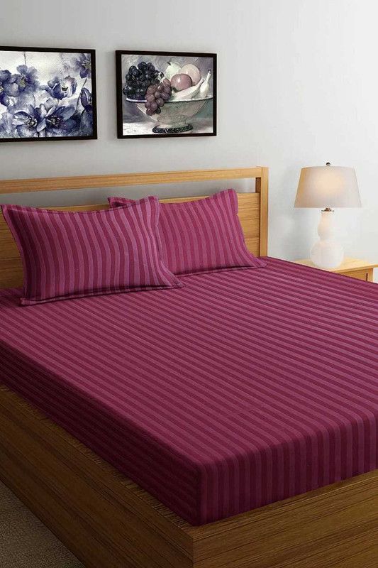 PCT 220 TC Satin Double Striped Flat Bedsheet  (Pack of 1, Wine)