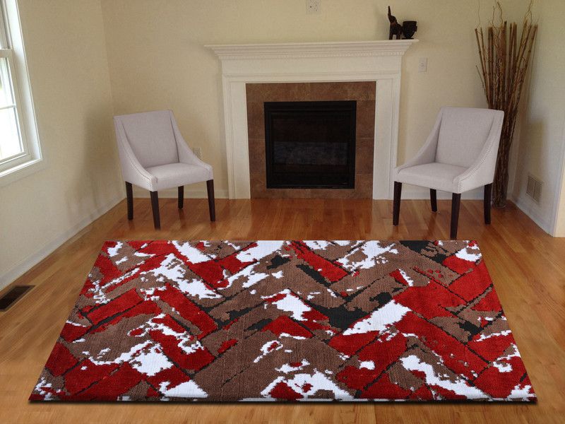 FURNISHINGLAND Red, White, Brown Polyester Area Rug  (91 cm, X 153 cm, Rectangle)