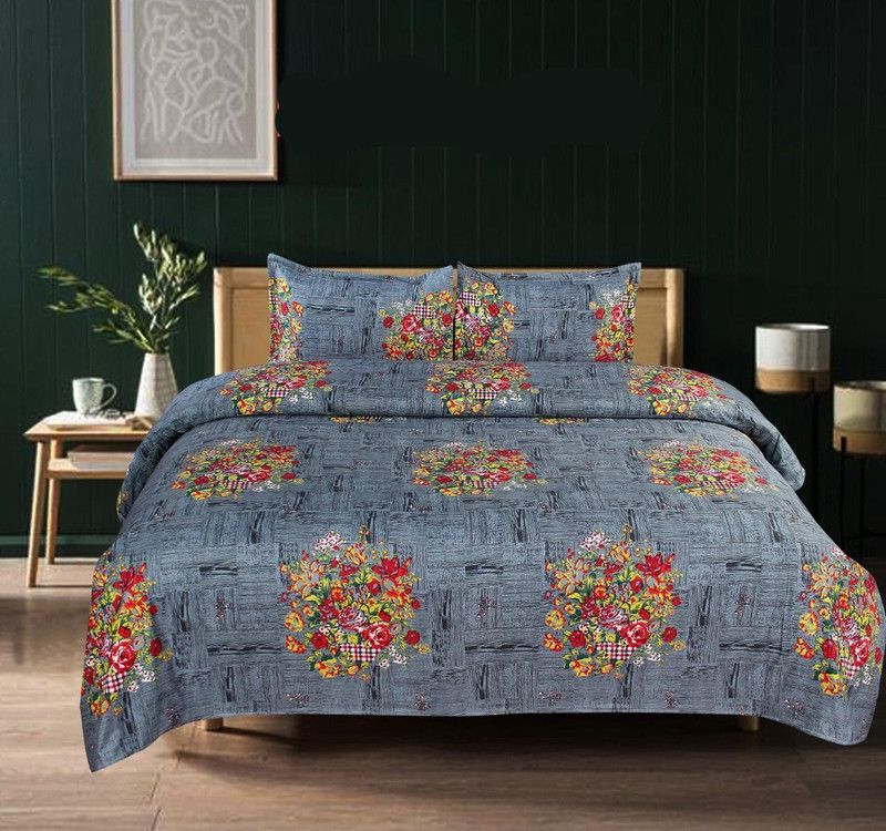 CHEVRON 145 TC Microfiber Double Floral Flat Bedsheet  (Pack of 1, Multicolor)