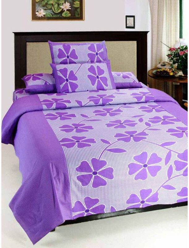 TexKing 144 TC Microfiber Single Geometric Flat Bedsheet  (Pack of 1, Purple)