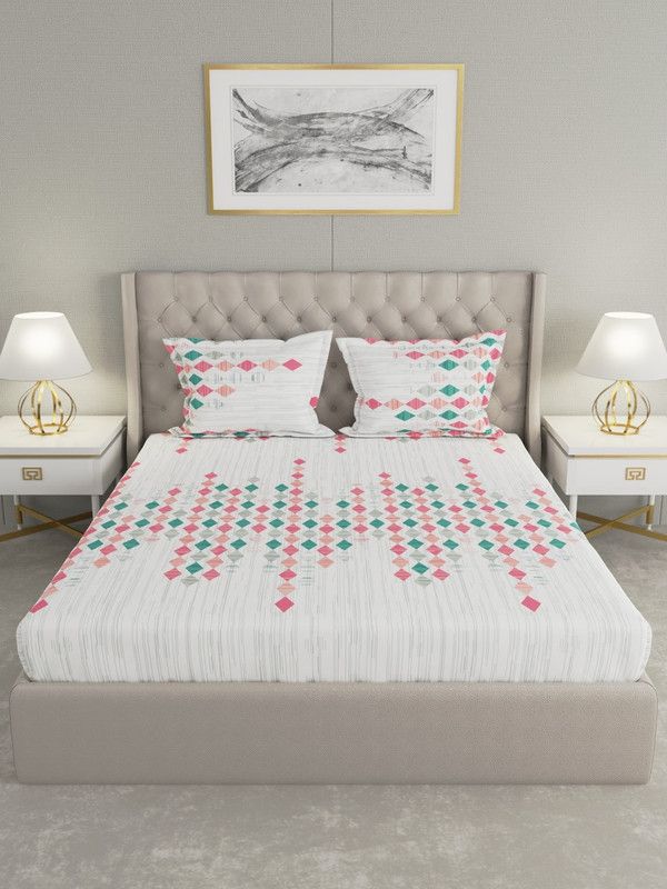 Raymond Home 140 TC Cotton Double Geometric Flat Bedsheet  (Pack of 1, Pink)