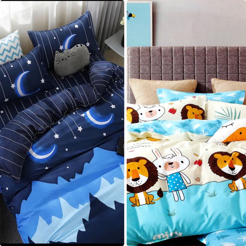 TIB 120 TC Cotton Double 3D Printed Flat Bedsheet  (Pack of 2, Multicolor)