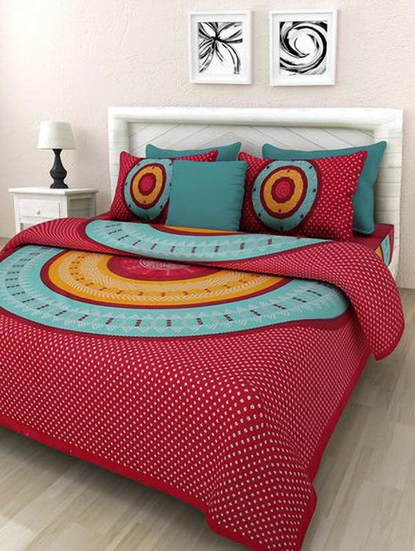 BADGUJAR 280 TC Cotton Double Printed Flat Bedsheet  (Pack of 1, Red)