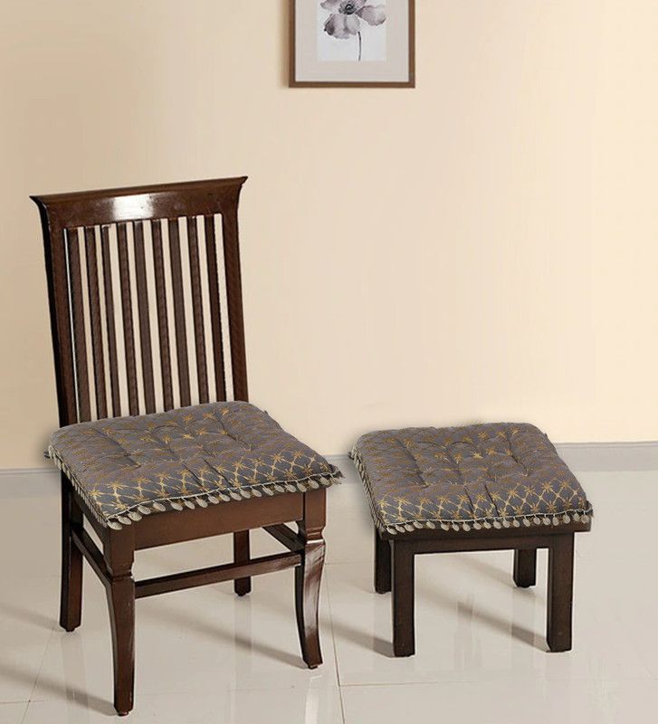 RATAN CART Polyester Fibre Geometric Chair Pad Pack of 2  (Brown-Gold)