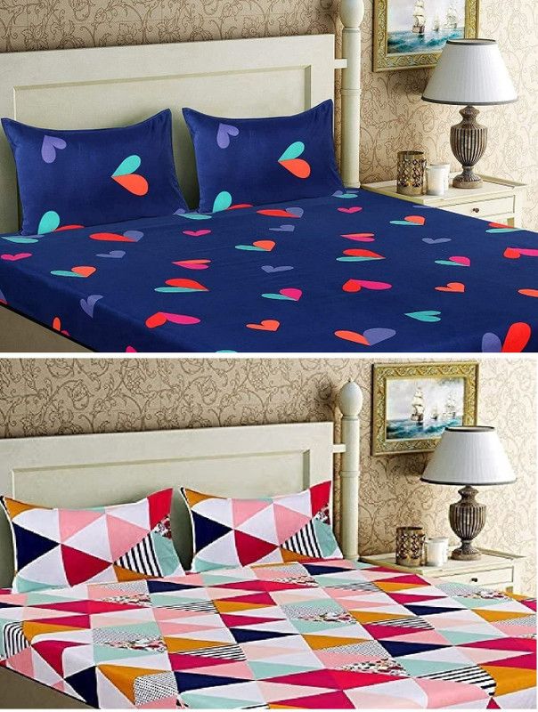 Mahakal Trades 210 TC Cotton Double Printed Flat Bedsheet  (Pack of 2, Multicolor)