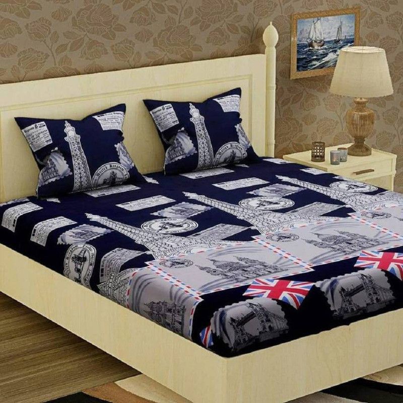 Z Decor 160 TC Microfiber, Cotton Double Printed Flat Bedsheet  (Pack of 1, Multicolor)