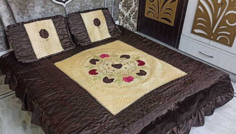 maxtex 280 TC Satin Double Floral Flat Bedsheet  (Pack of 1, Brown)