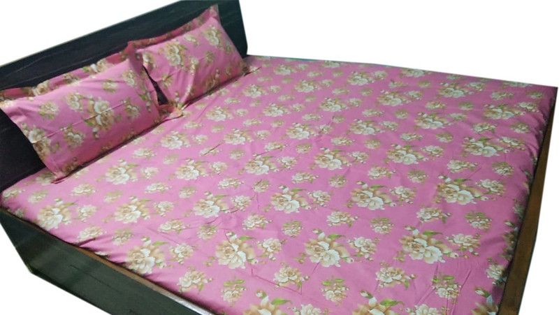 SBTCH 180 TC Cotton Queen Floral Flat Bedsheet  (Pack of 1, Pink)