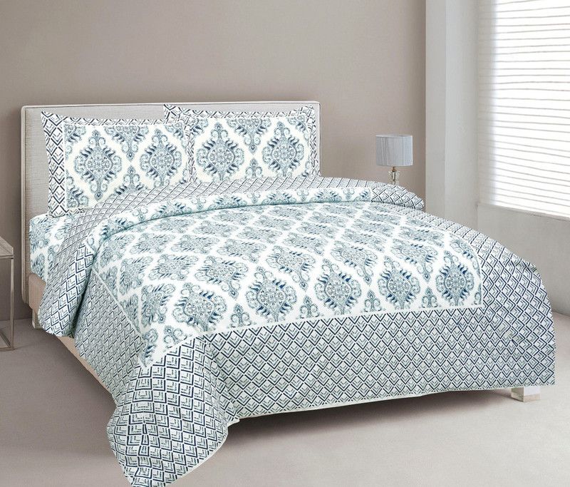 Arnav Apparel 150 TC Cotton King Floral Flat Bedsheet  (Pack of 1, Blue)