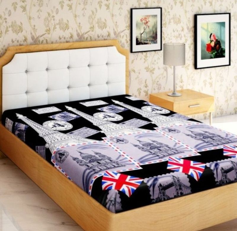 DEKORASIA 140 TC Cotton Double 3D Printed Flat Bedsheet  (Pack of 1, Blue)