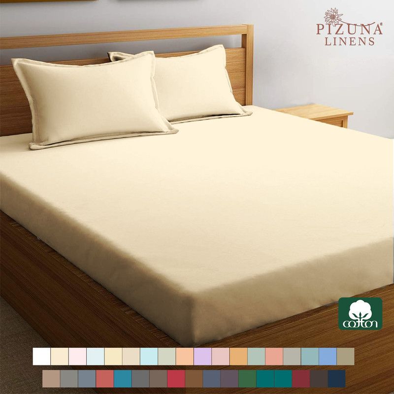 Pizuna 400 TC Cotton King Solid Fitted (Elastic) Bedsheet  (Pack of 1, Ivory/Cream)