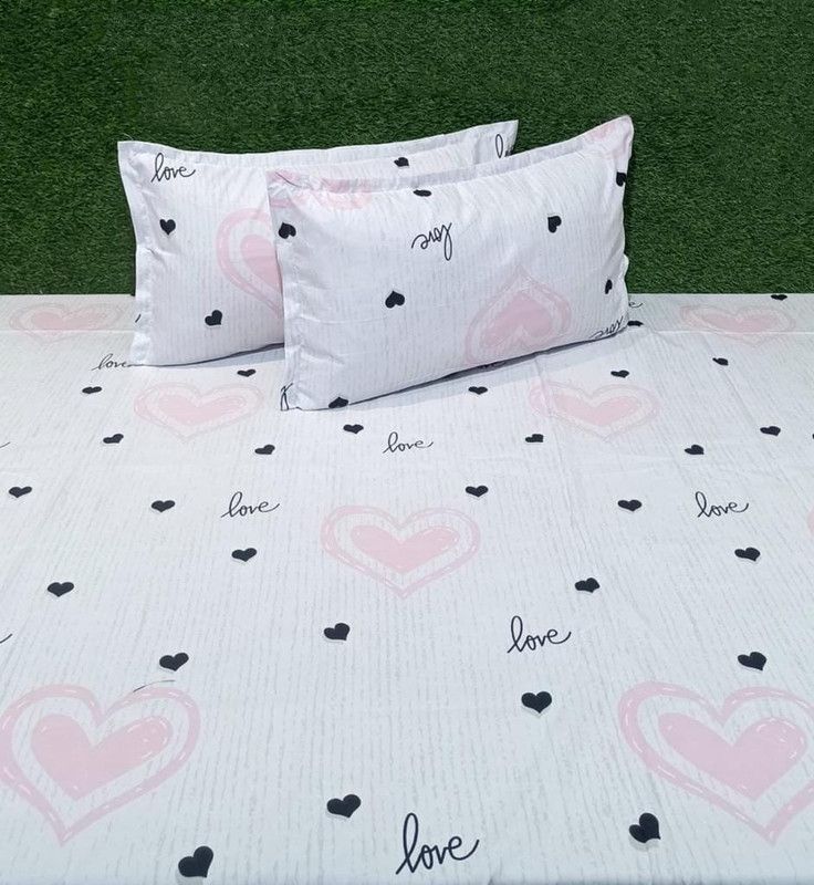 ABCD 250 TC Cotton King Printed Flat Bedsheet  (Pack of 1, White)