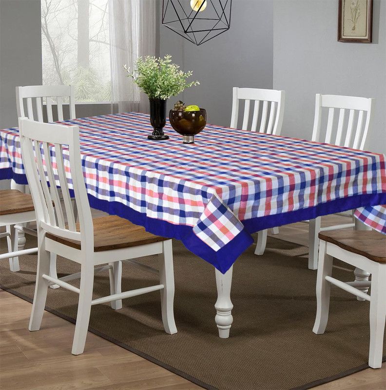 KUBER INDUSTRIES Checkered 6 Seater Table Cover  (Blue, Cotton)