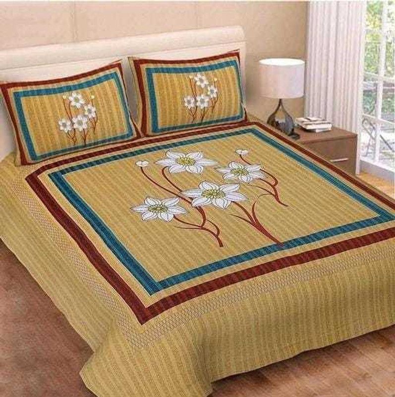 180 TC Cotton Double Jaipuri Prints Bedsheet  (Pack of 1, Brown)