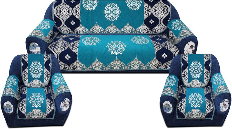 Flipkart SmartBuy Velvet Floral Sofa Cover  (Blue Pack of 12)