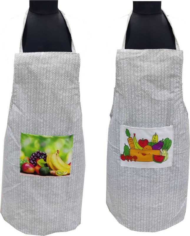 Cotton Home Use Apron - Large  (White, Pack of 2)