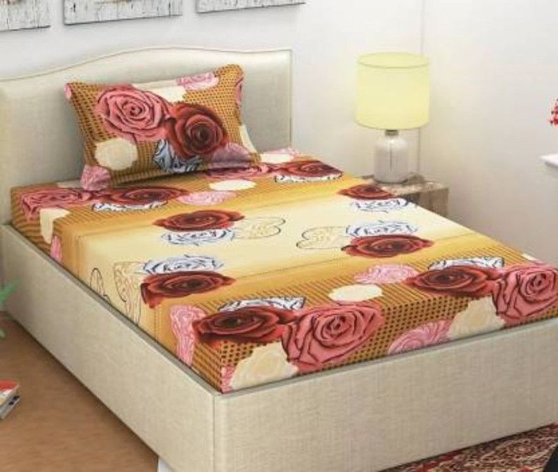 SAM GALAXY 140 TC Microfiber Single 3D Printed Flat Bedsheet  (Pack of 1, Gold)