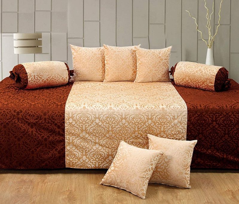 Homesajja Velvet Damask Diwan Set  (Black, Grey)