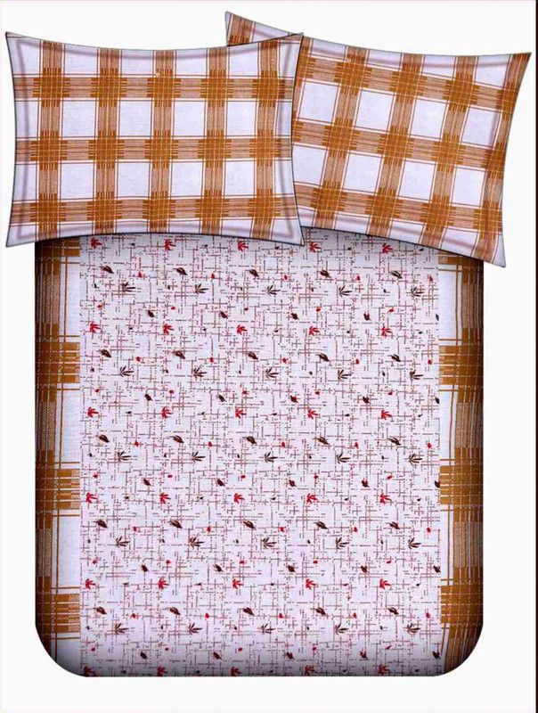 KLS 240 TC Cotton Double Printed Flat Bedsheet  (Pack of 1, Yellow)