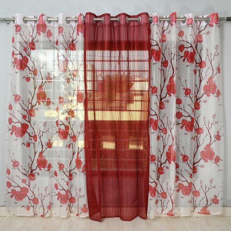152.4 cm (5ft) Window Curtain  (Maroon, Pack of 3)
