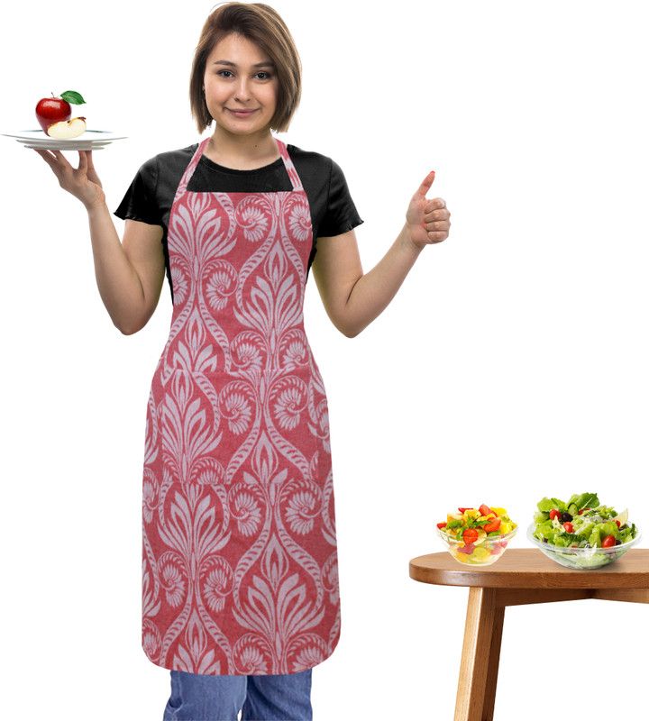 OASIS Cotton Home Use Apron - Free Size  (Red, White, Single Piece)