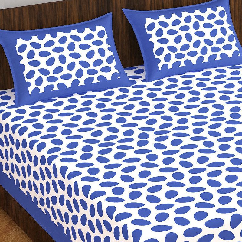 KANDY SHOP 300 TC Cotton King Printed Flat Bedsheet  (Pack of 1, Blue, White)