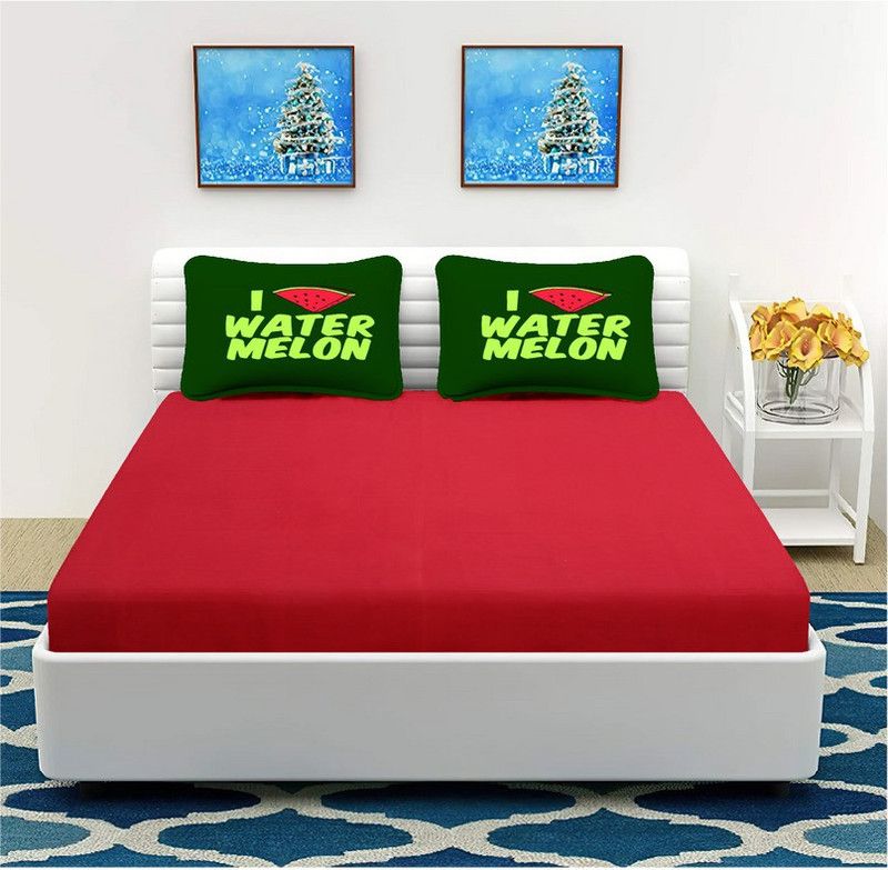FLOURISHING HOMES 300 TC Cotton Double Solid Flat Bedsheet  (Pack of 1, Red)