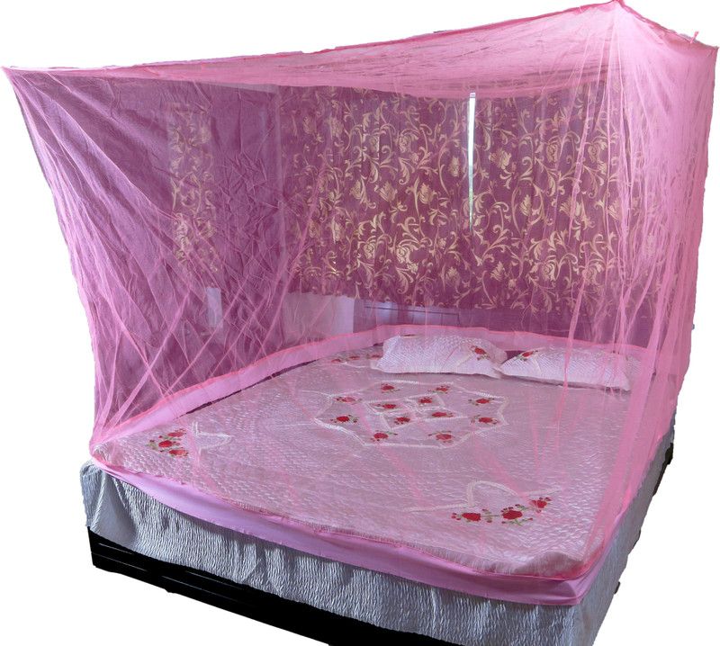 RIDDHI Nylon Adults Washable 14mt7x7_pink Mosquito Net  (Pink, Ceiling Hung)