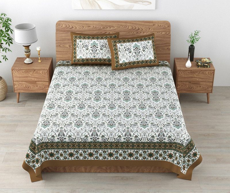 KRISMARTELITE 180 TC Cotton King Floral Flat Bedsheet  (Pack of 1, Brown)