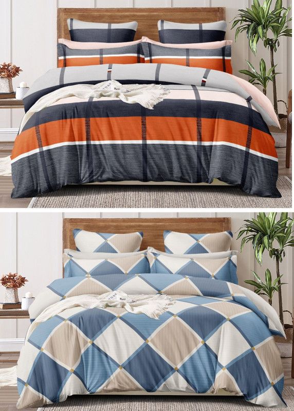 NTNWorld 260 TC Cotton King Geometric Flat Bedsheet  (Pack of 2, Multicolor)
