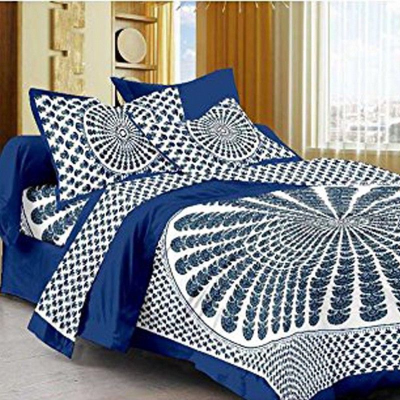 DHAKAD 159 TC Cotton Double Printed Flat Bedsheet  (Pack of 1, Multicolor)