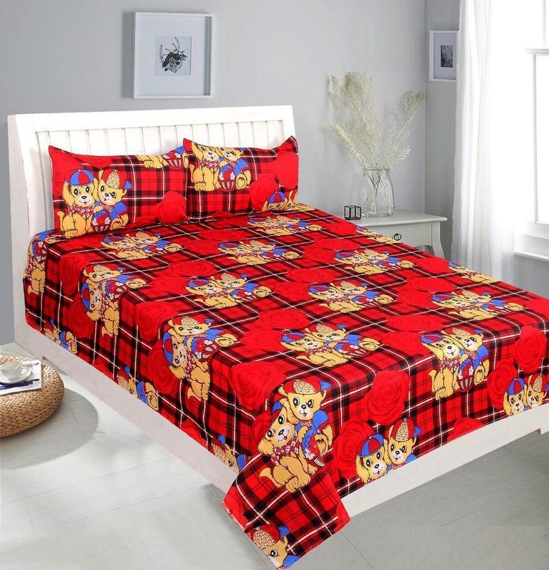 JAAT HUB 144 TC Polycotton Double Cartoon Flat Bedsheet  (Pack of 1, Design8)