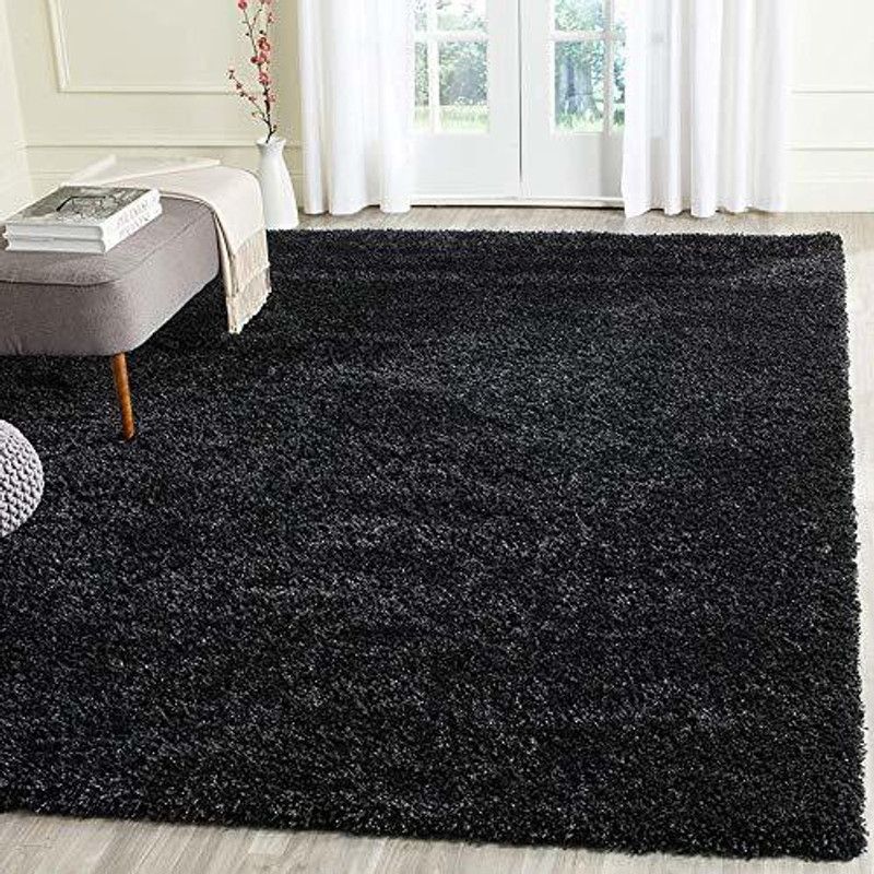 Shag Weaving Black Polyester Carpet  (120 cm, X 180 cm, Rectangle)