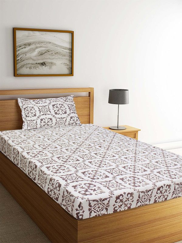 COTTON CANDY 300 TC Cotton Single Printed Flat Bedsheet  (Pack of 1, Brown)