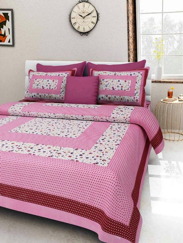 KAARAV 200 TC Cotton Queen Printed Flat Bedsheet  (Pack of 1, Multicolor26)