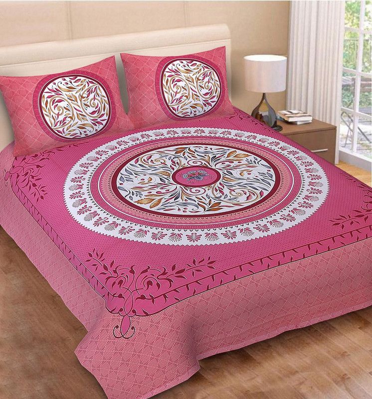 Versatile hut 120 TC Cotton Queen Printed Flat Bedsheet  (Pack of 1, Pink)