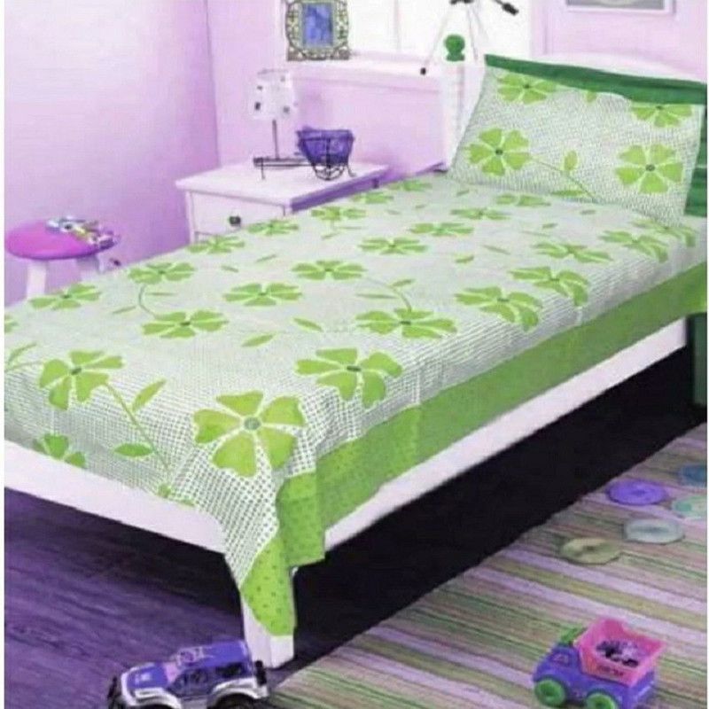 Aaisha 140 TC Polycotton Single Printed Flat Bedsheet  (Pack of 1, Green)