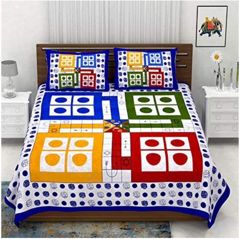 PRODUCTSCK 210 TC Cotton Double Geometric Flat Bedsheet  (Pack of 1, Blue)