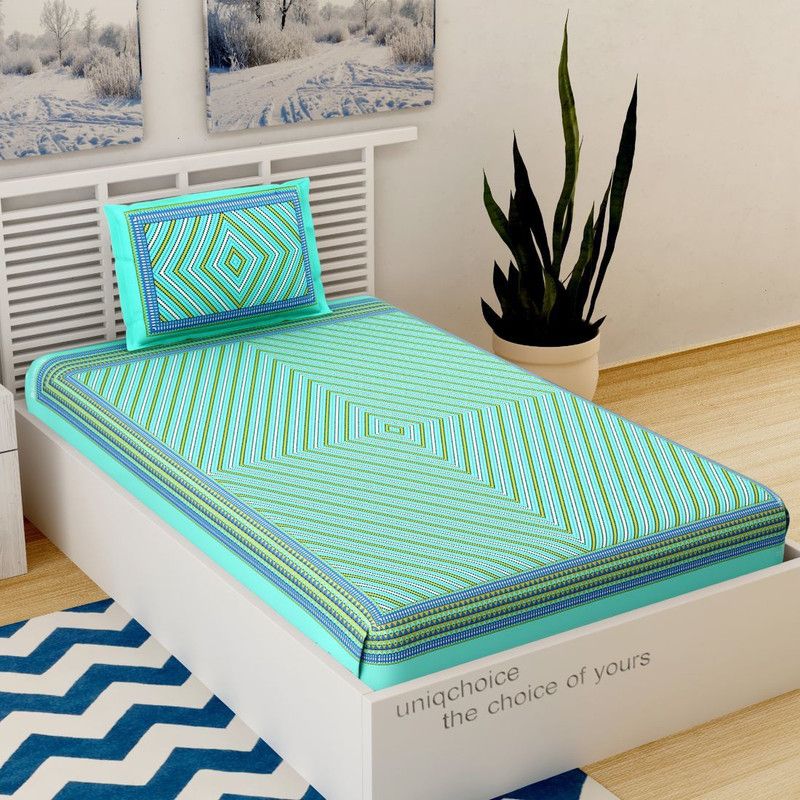 UNIQCHOICE 120 TC Cotton Single Printed Flat Bedsheet  (Pack of 1, Turquoise)