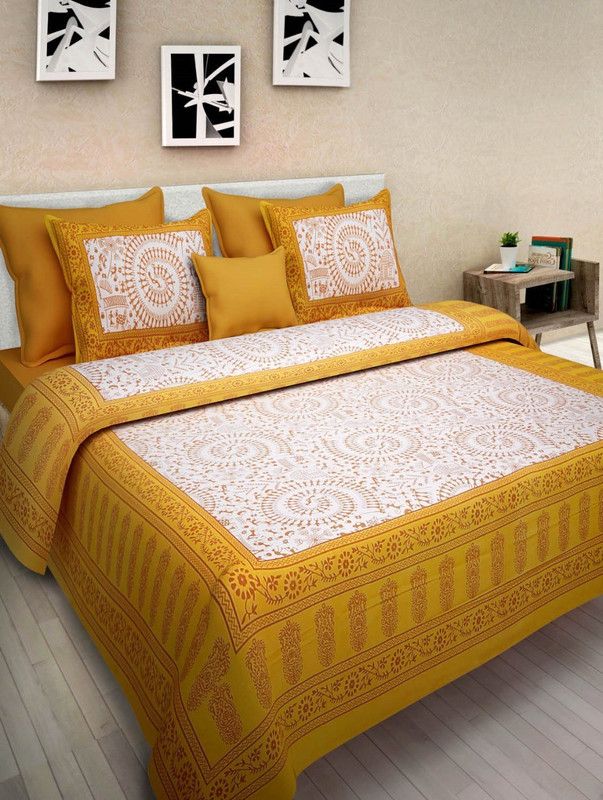 BRIJSHIKHA ENTERPRISES 180 TC Cotton Double Printed Flat Bedsheet  (Pack of 1, Yellow)
