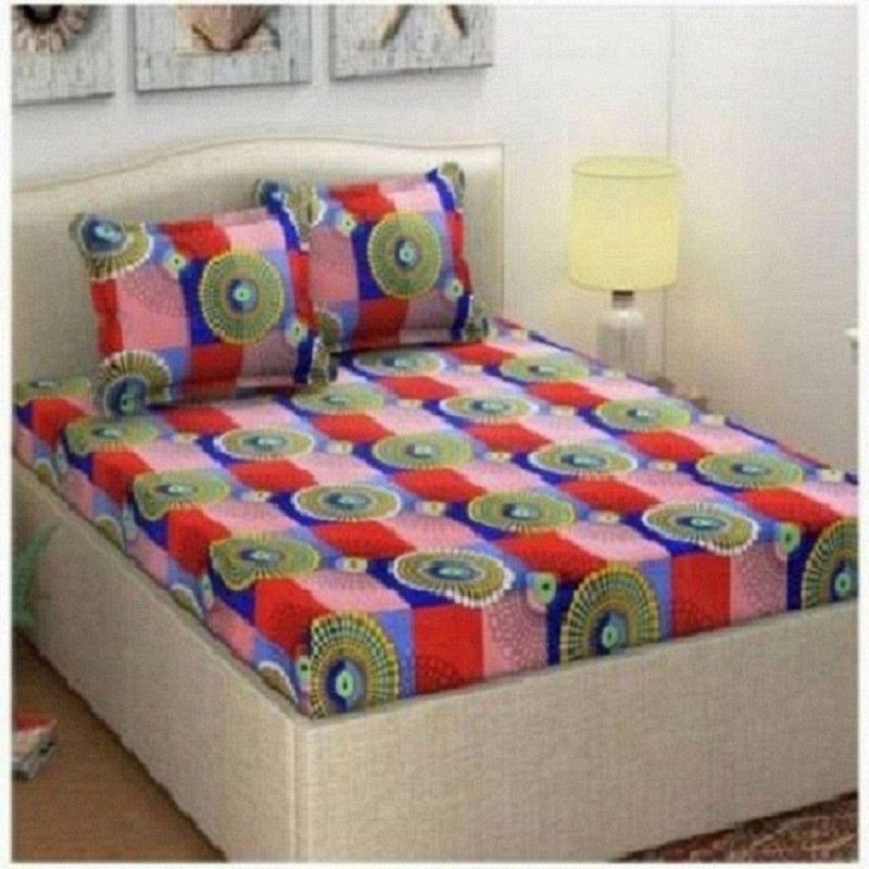 COTTON VILLAS 200 TC Cotton Double Printed Flat Bedsheet  (Pack of 1, Red)