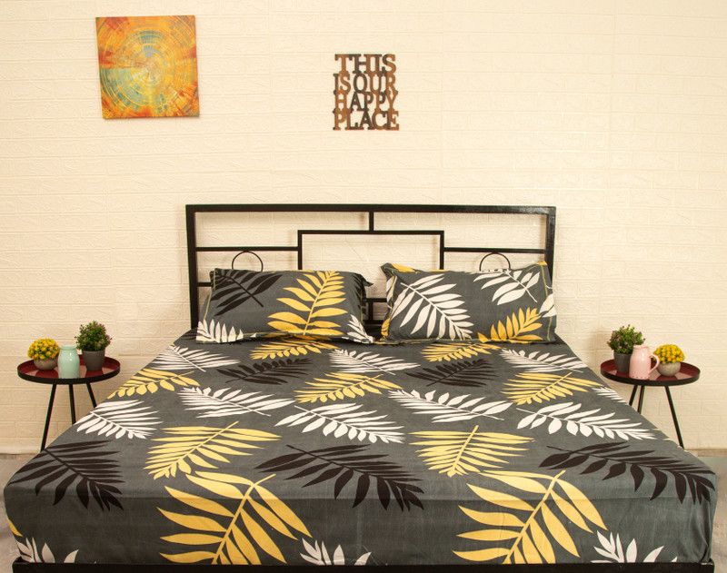 PILKHUWA 130 TC Microfiber Queen Floral Flat Bedsheet  (Pack of 1, Palm Leaf Printed)