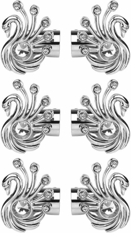 Inkart Silver Rod Rail Bracket, Curtain Knobs Metal  (Pack of 6)