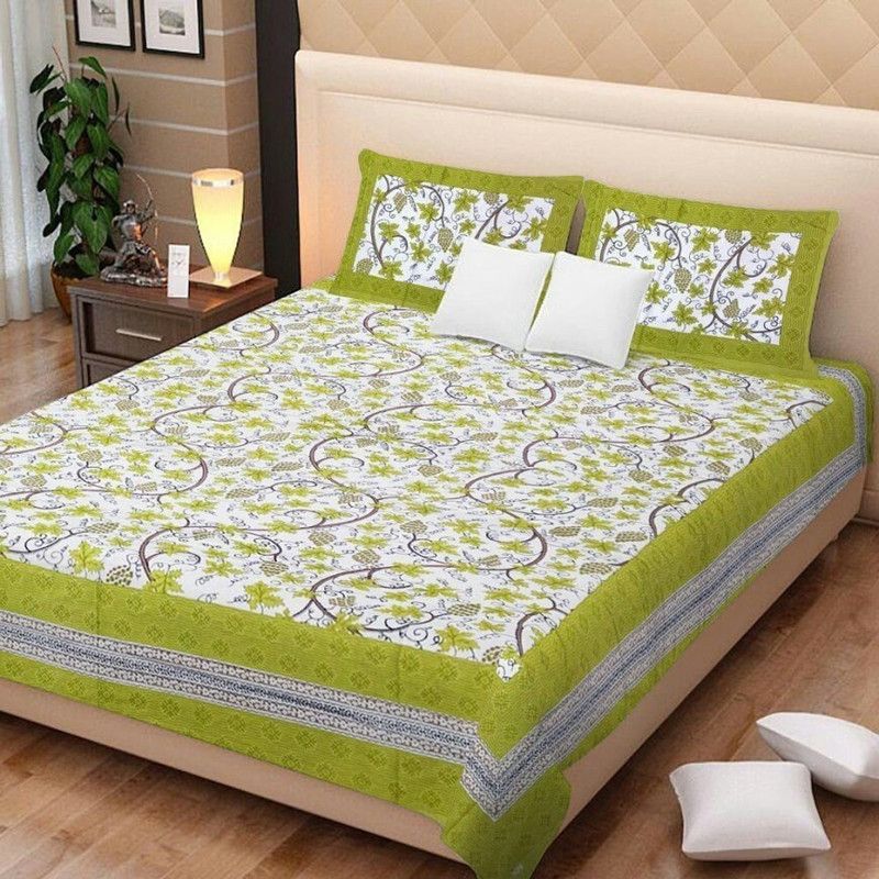 GN INDUSTRIES 150 TC Cotton King Printed Flat Bedsheet  (Pack of 1, Green)