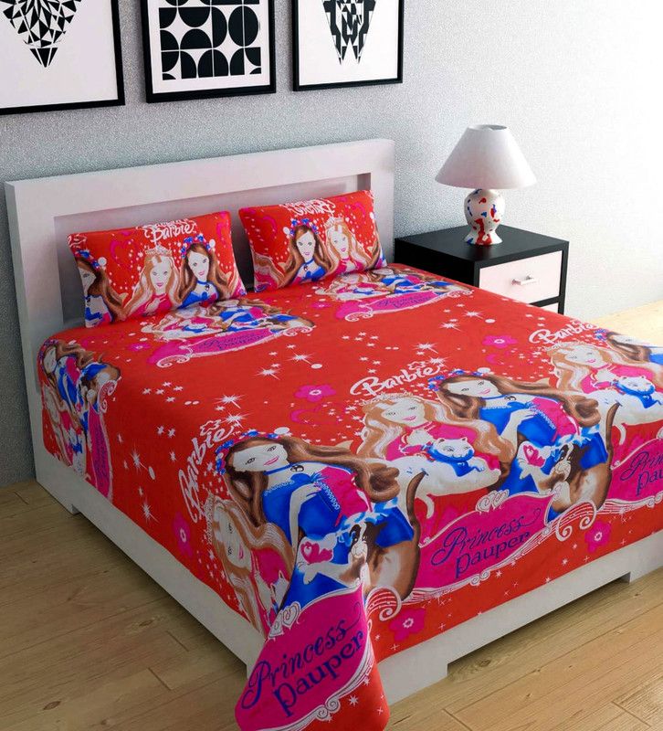 Ikrit enterprises 144 TC Cotton Double 3D Printed Flat Bedsheet  (Pack of 1, Multicolor)