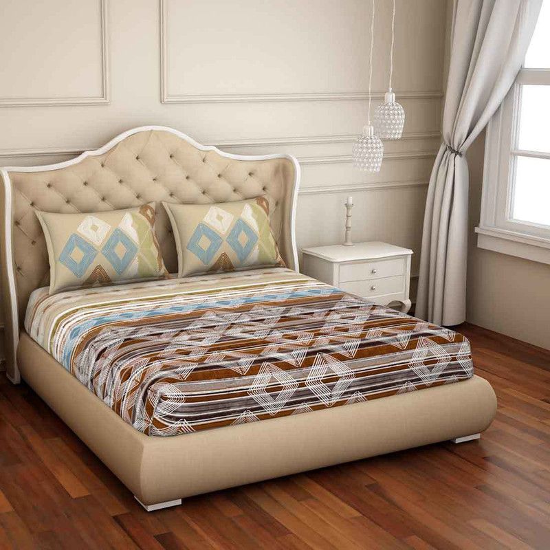 SPACES 144 TC Cotton King Abstract Flat Bedsheet  (Pack of 1, Chocolate)